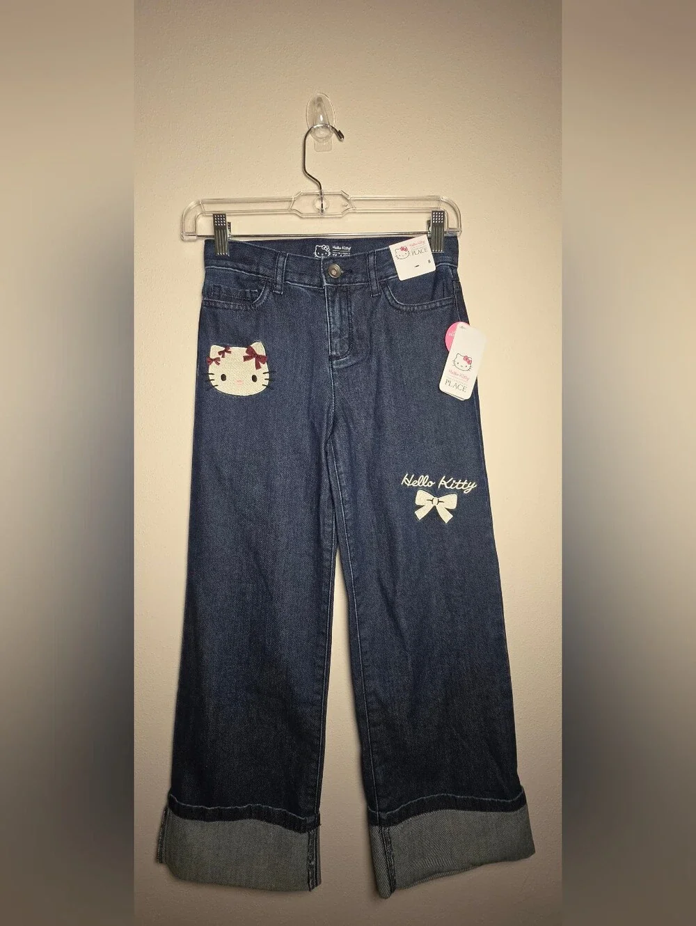 The Children's Place Dark Blue Denim Hello Kitty Jeans with Cream & Pink Accents